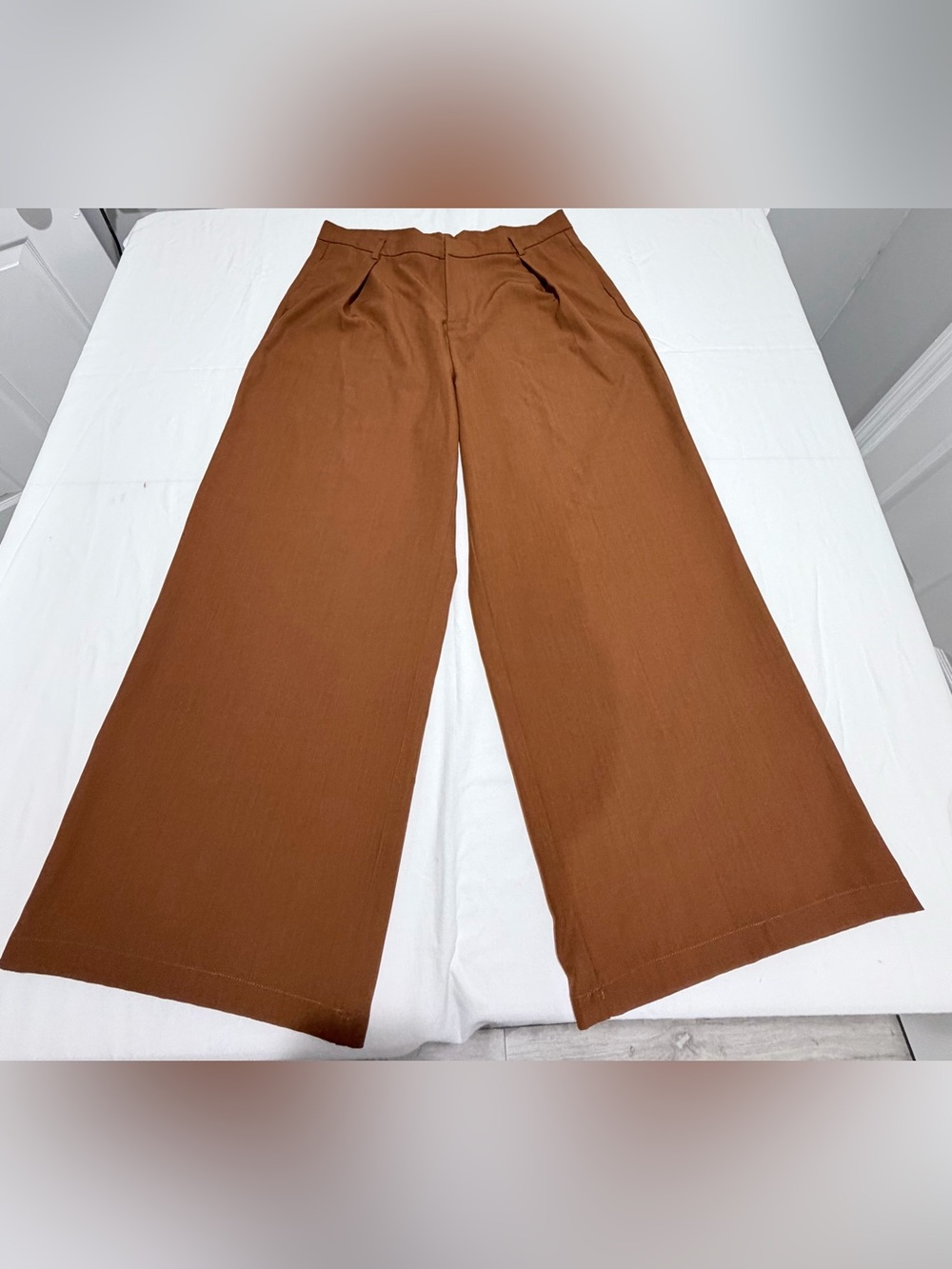 Anewsta Curve Wide Leg Pants Women’s 1XL Brown Rust High Rise Pleated Trouser